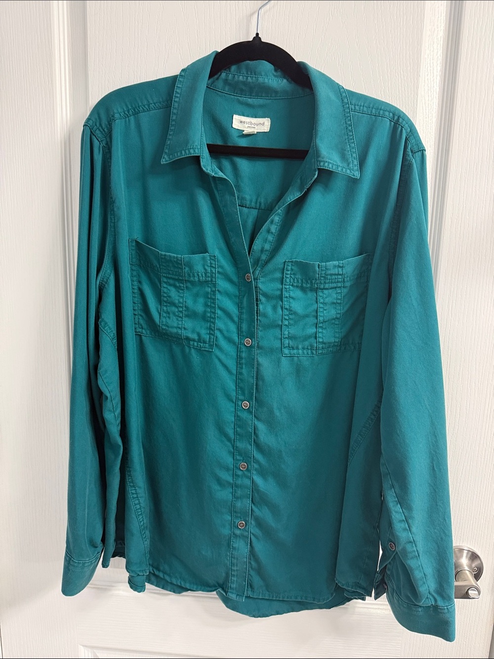 Westbound Teal Button-Down Shirt with Patch Pockets